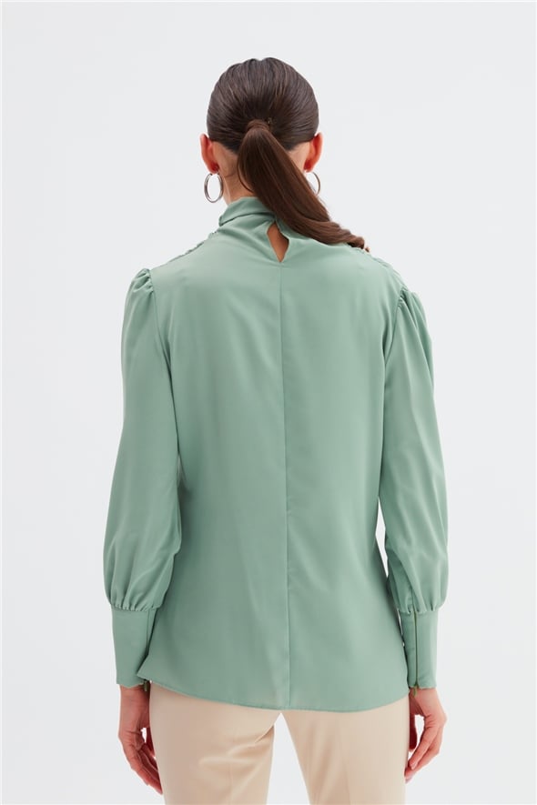 Draped collar blouse - GREEN ALMOND