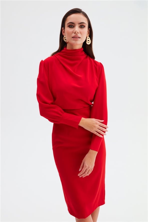 Draped collar blouse - RED