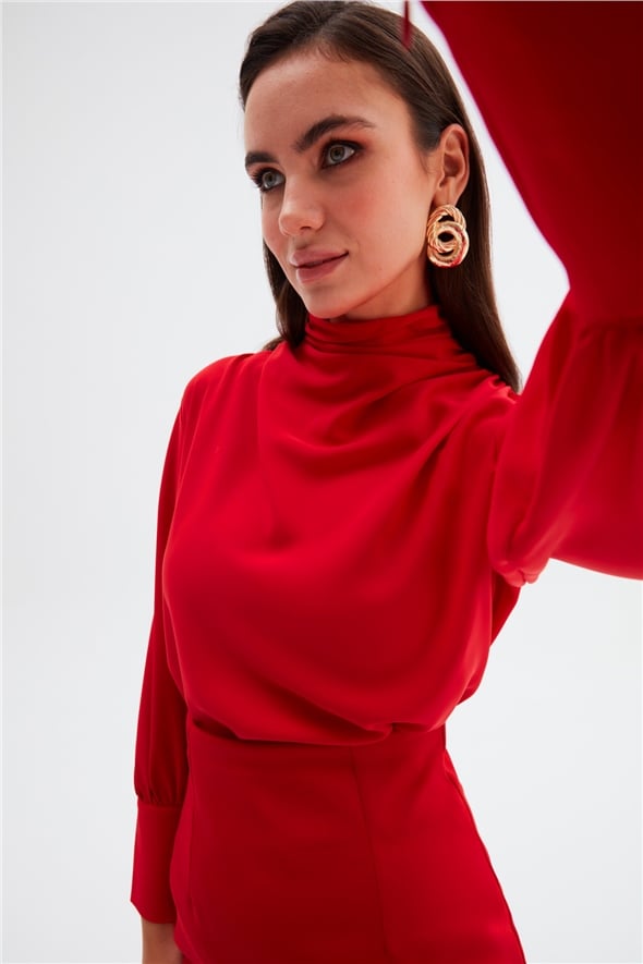 Draped collar blouse - RED