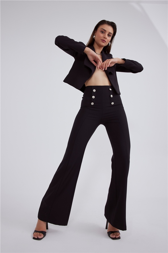 Wide trousers with button accessories - BLACK