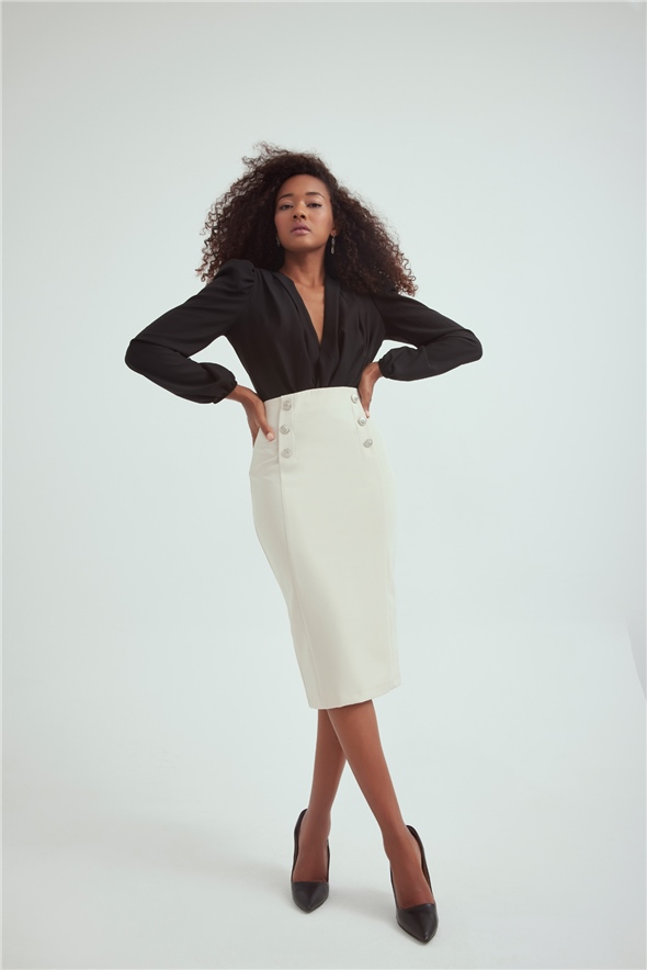 Pencil skirt with button accessories - STONE