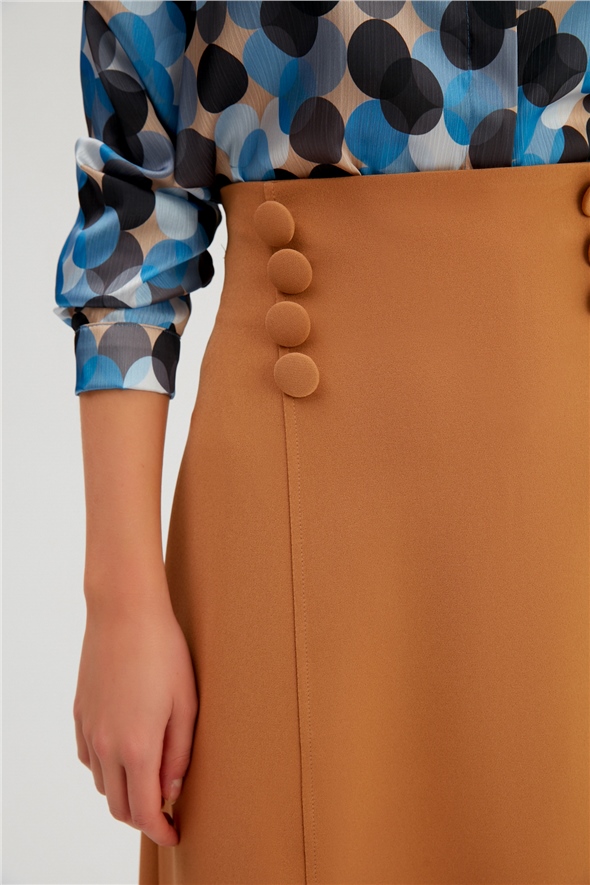 Button Detailed Flared Skirt - CAMEL