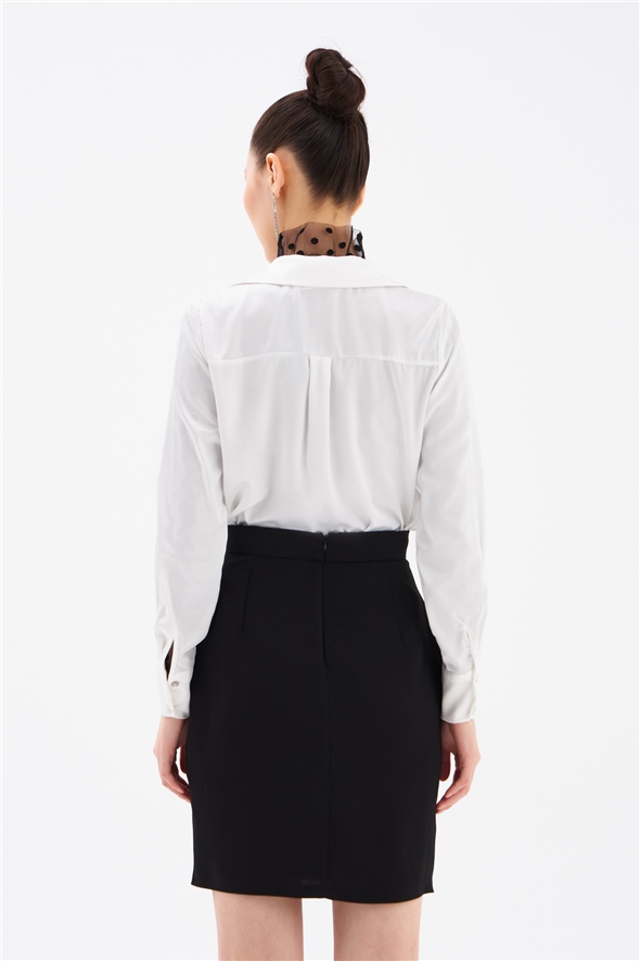 Button Detailed Satin Crepe Skirt - BLACK