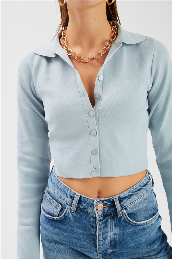 Knitwear crop with button detail - BEBE BLUE
