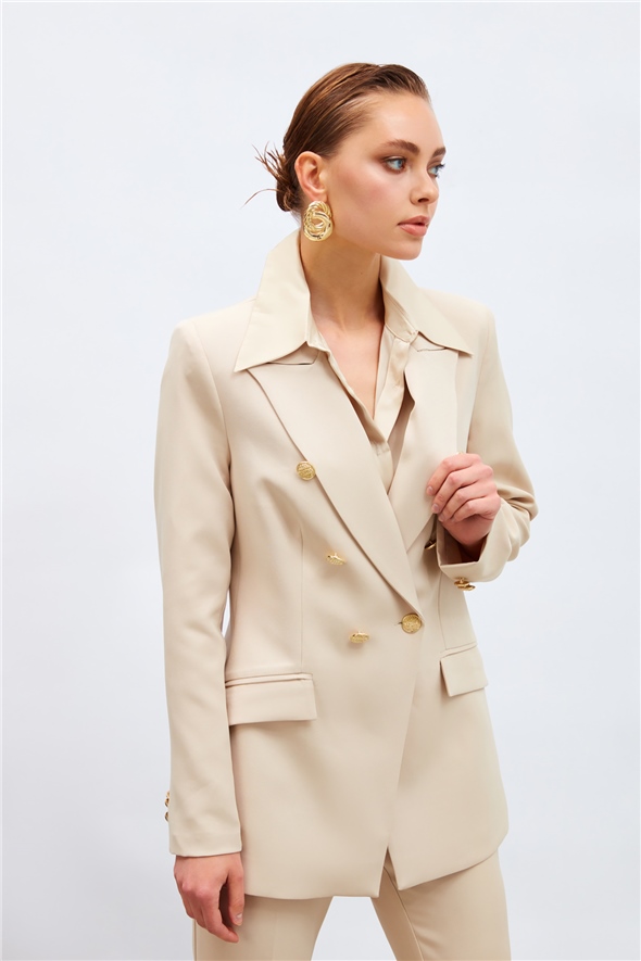Buttoned blazer jacket - BEIGE