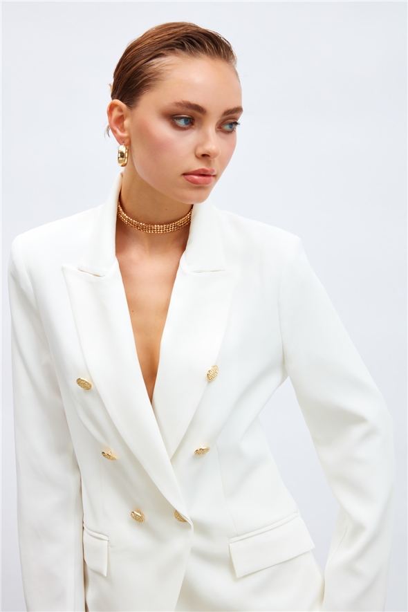 Buttoned blazer jacket - ECRU