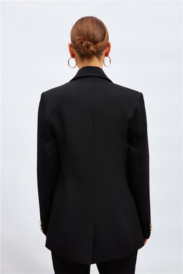 Buttoned blazer jacket - BLACK