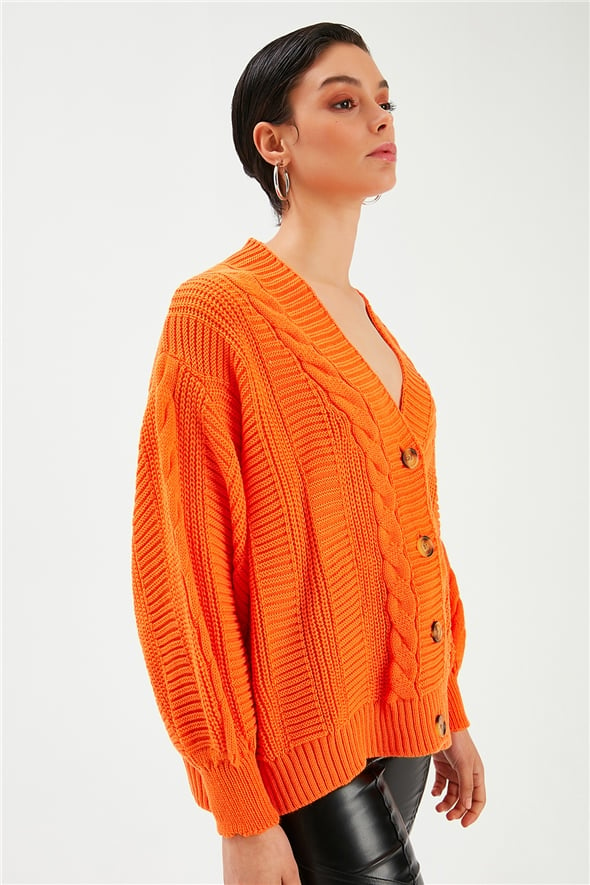 Buttoned Oversize Knitwear Cardigan - ORANJ