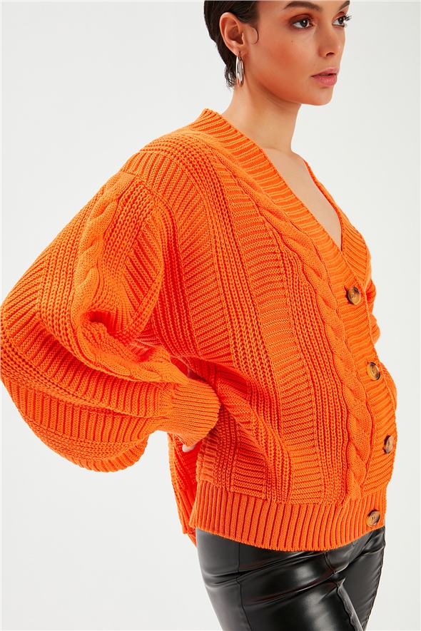 Buttoned Oversize Knitwear Cardigan - ORANJ