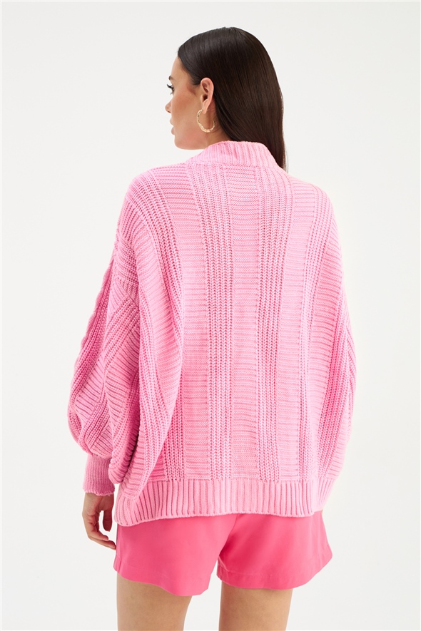 Buttoned oversize knit cardigan - CANDY PINK