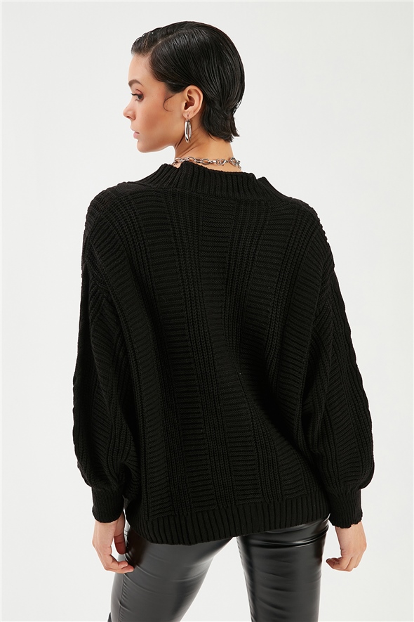 Buttoned Oversize Knitwear Cardigan - BLACK