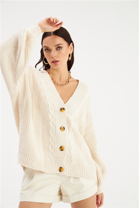 Buttoned oversize knit cardigan - STONE