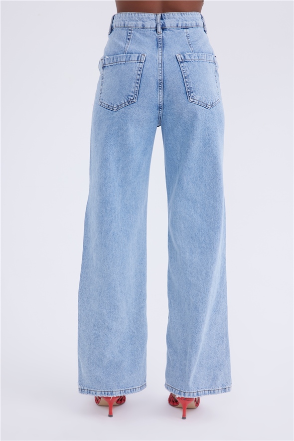 Buttoned wide leg jeans - BLUES