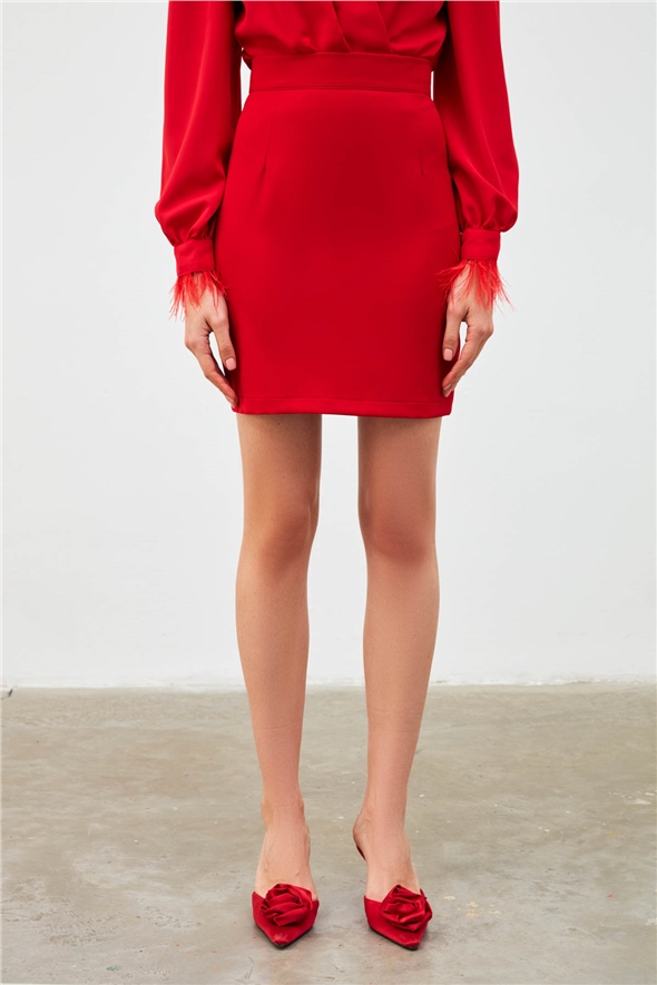 Straight Mini Skirt - RED