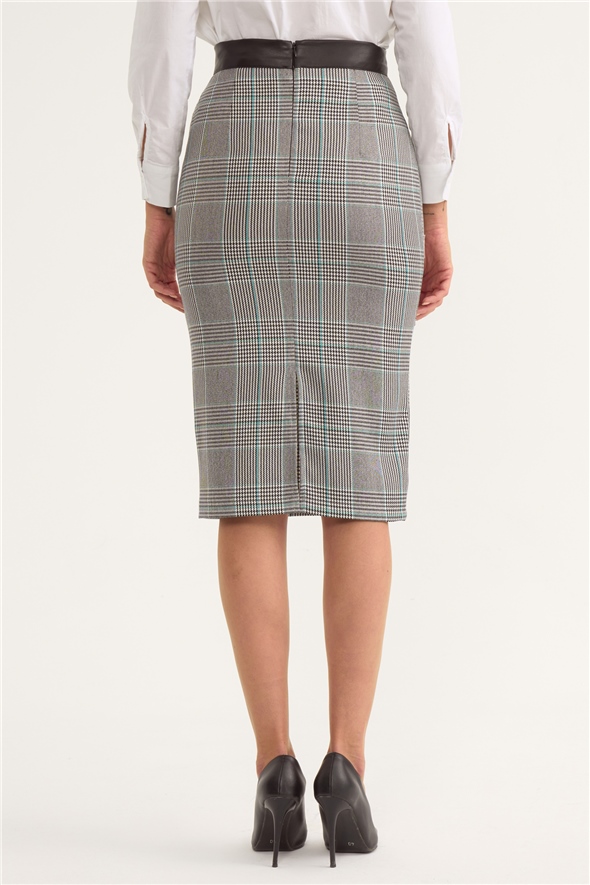 Plaid detailed pencil skirt - TURQUOISE-GREY