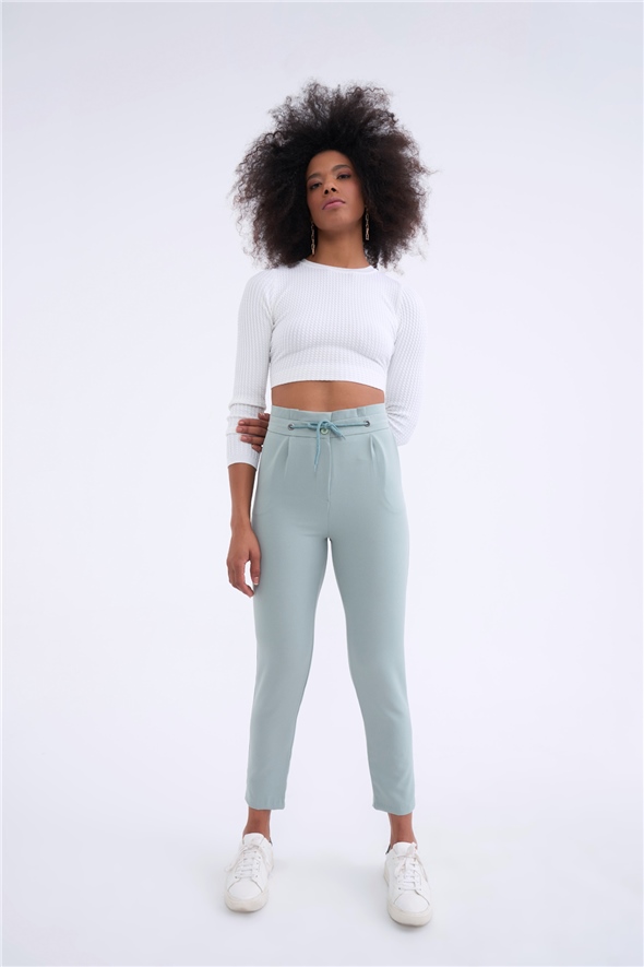 Frill detailed trousers - GREEN ALMOND