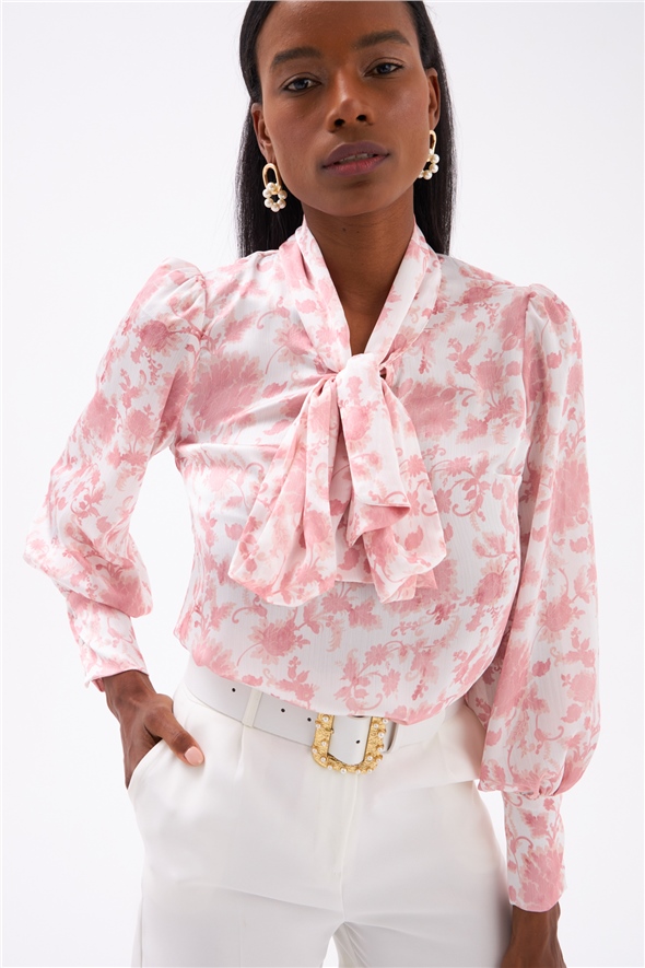 Scarf Detailed Blouse - PINK
