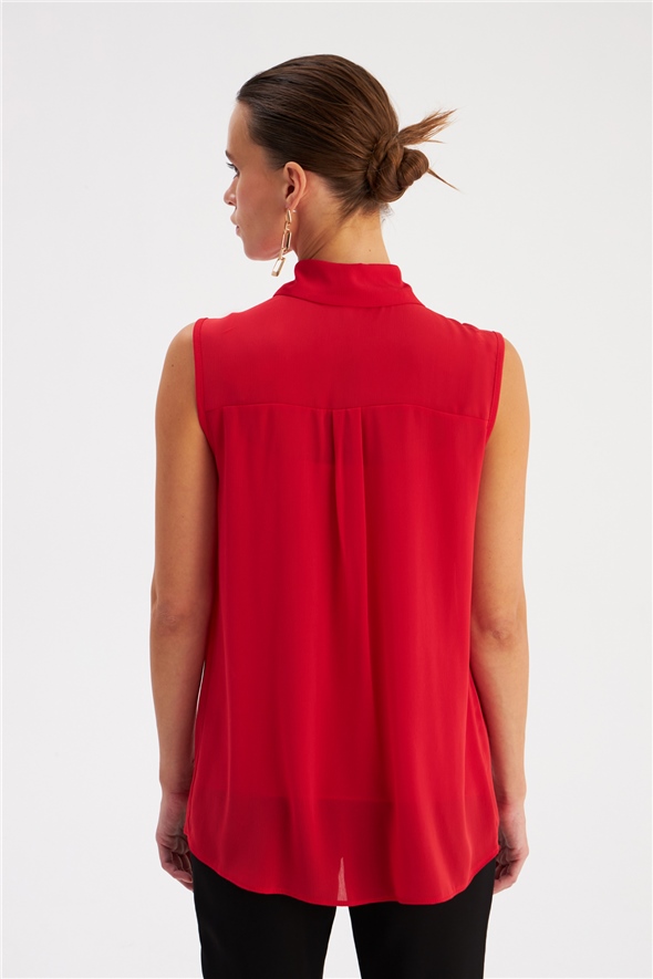Scarf Sleeveless Blouse - RED