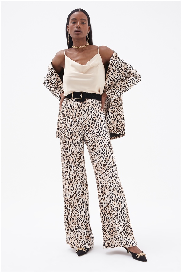 Leopard print satin trousers with wide leg - LEOPARD