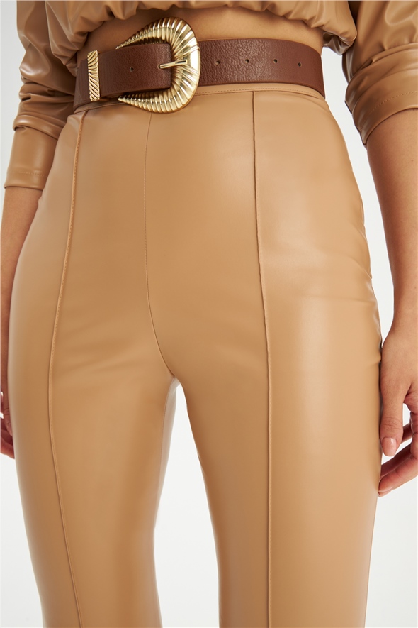 Flared leather trousers - BEIGE