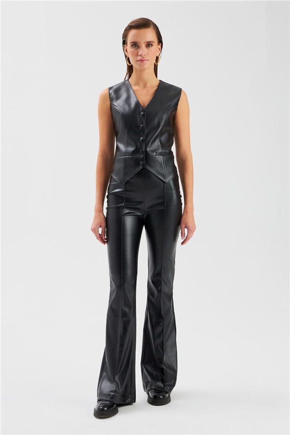 Flared leather trousers - BLACK