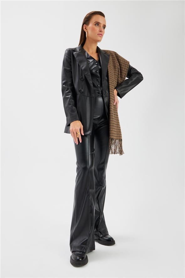 Flared leather trousers - BLACK
