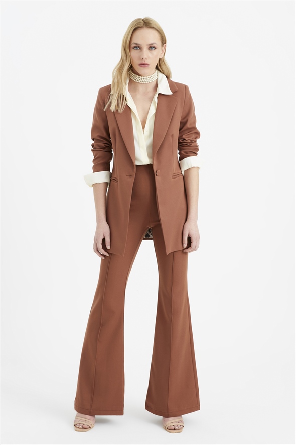 Flared crepe trousers - BROWN