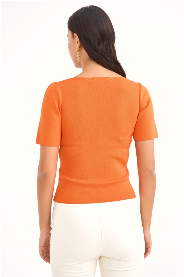 Square neck knit blouse - Orange