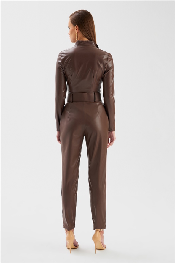 Belted leather pants - DARK COFFEE