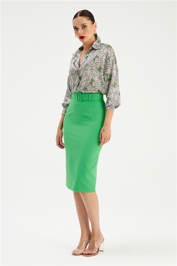 Belted pencil skirt - LIGHT GREEN