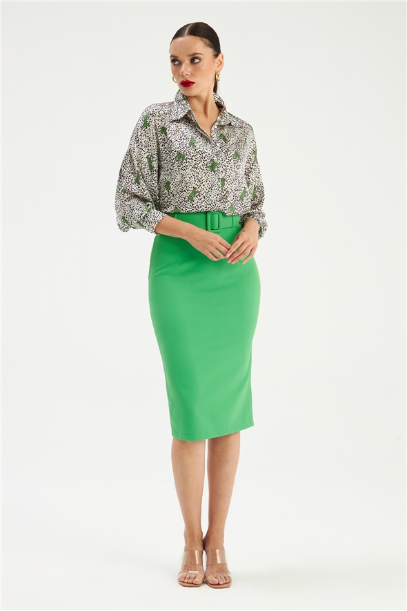 Belted pencil skirt - LIGHT GREEN