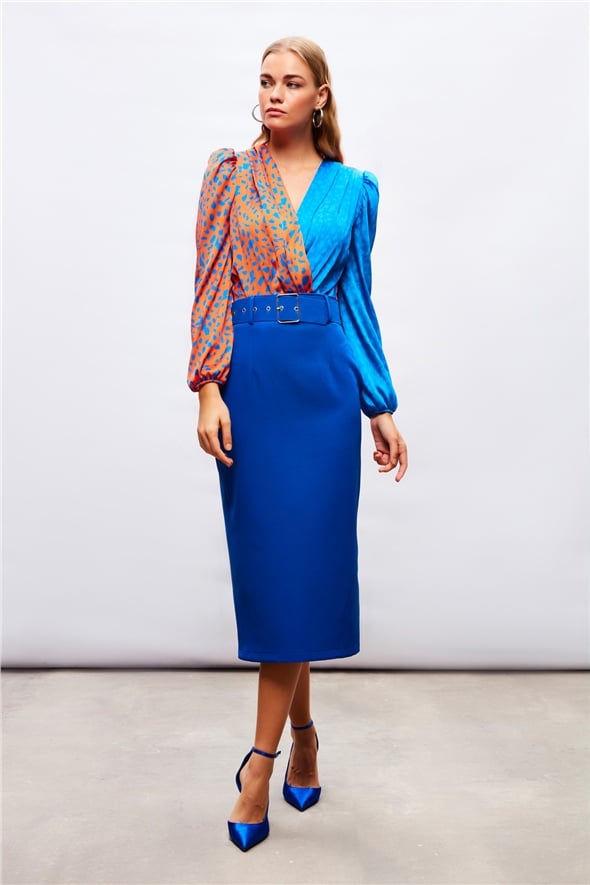Belted Pencil Skirt - SAX BLUE
