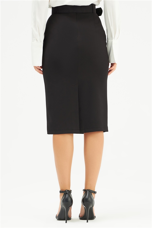 Belted pencil skirt - BLACK