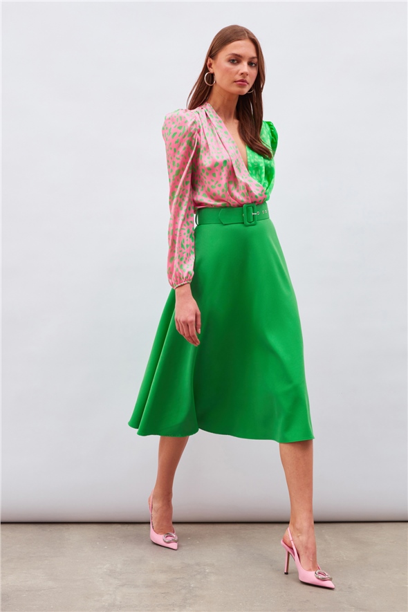 Belted Flared Skirt - K.GREEN