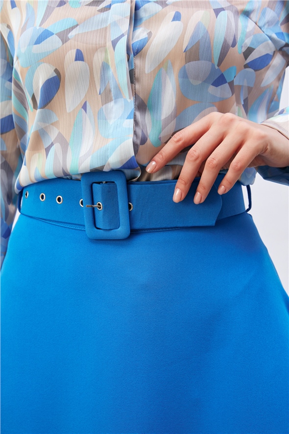 Belted Flared Skirt - SAX BLUE