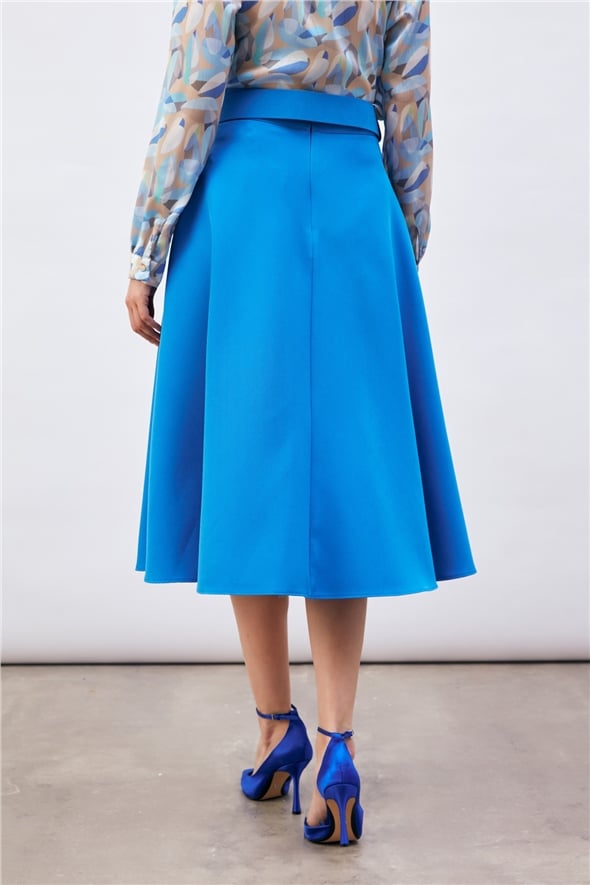 Belted Flared Skirt - SAX BLUE