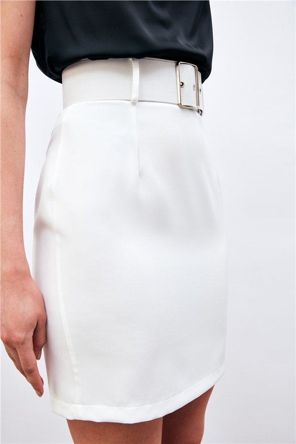 Belted Mini Skirt - ECRU