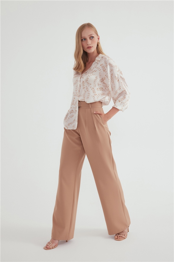 Belted palazzo pants - BEIGE