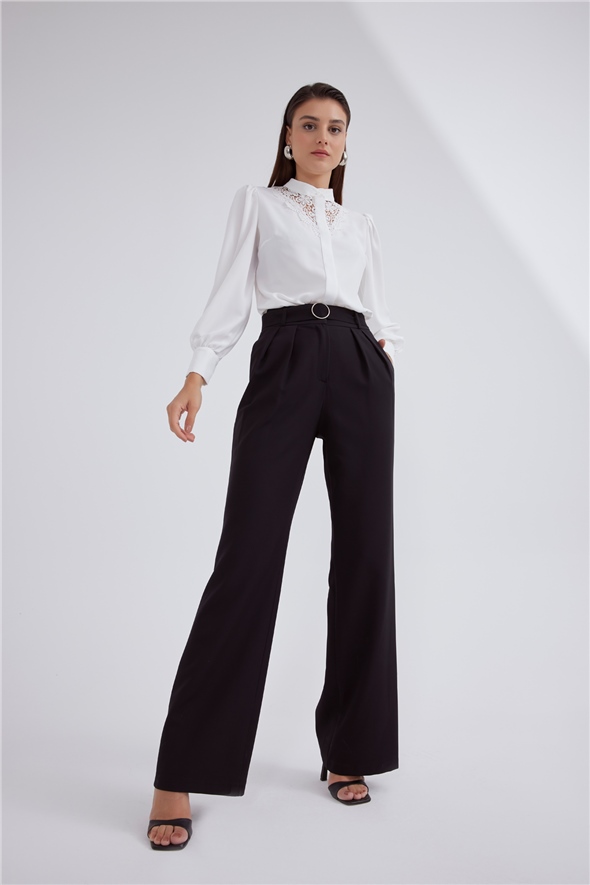 Belted palazzo pants - BLACK