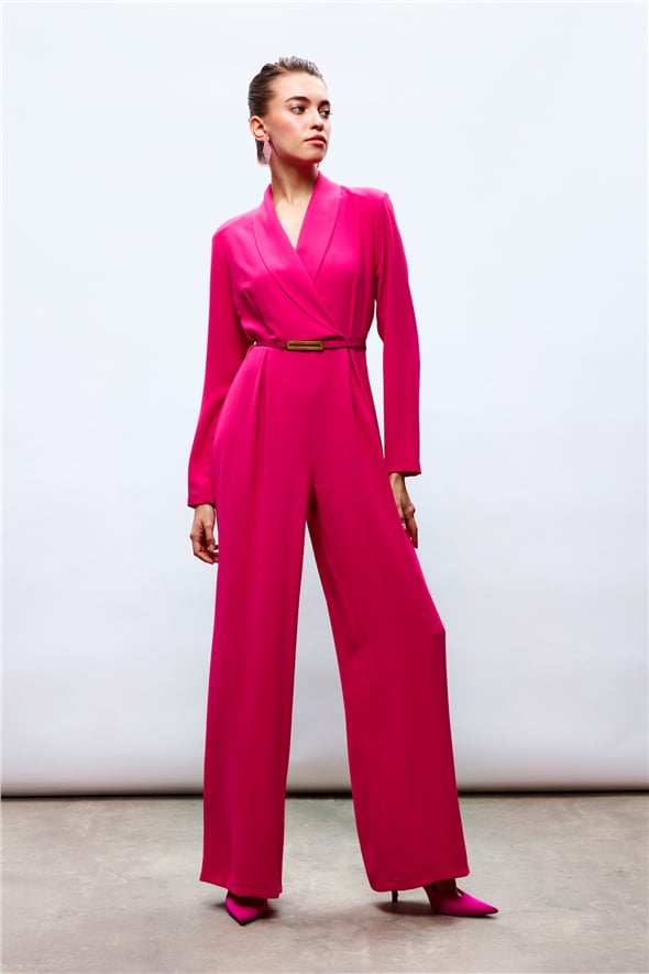 Belted Loose Rompers - FuchsIa