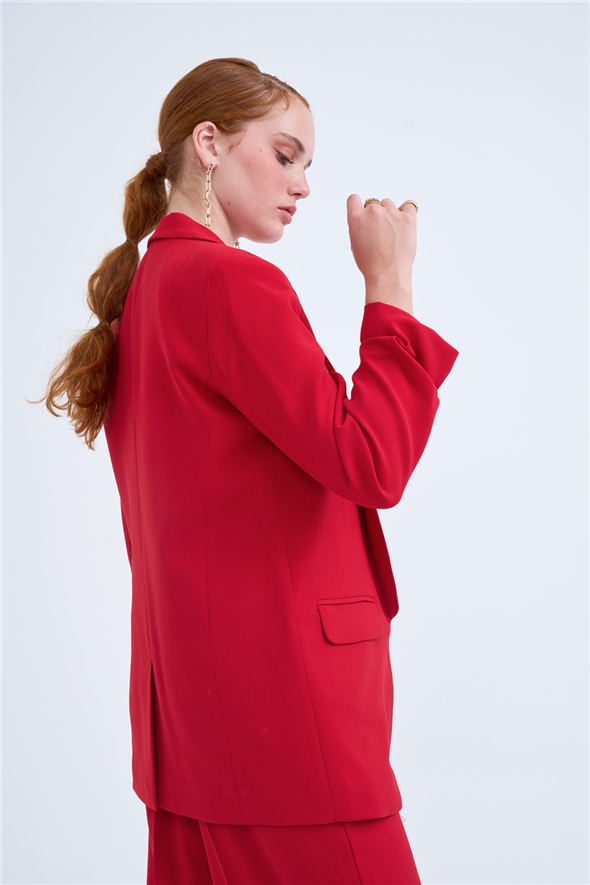 Crepe jacket with sleeve gathers - RED