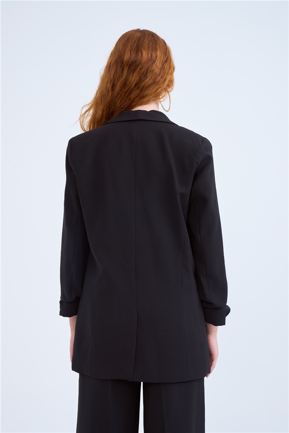 Crepe jacket with sleeve gathers - BLACK