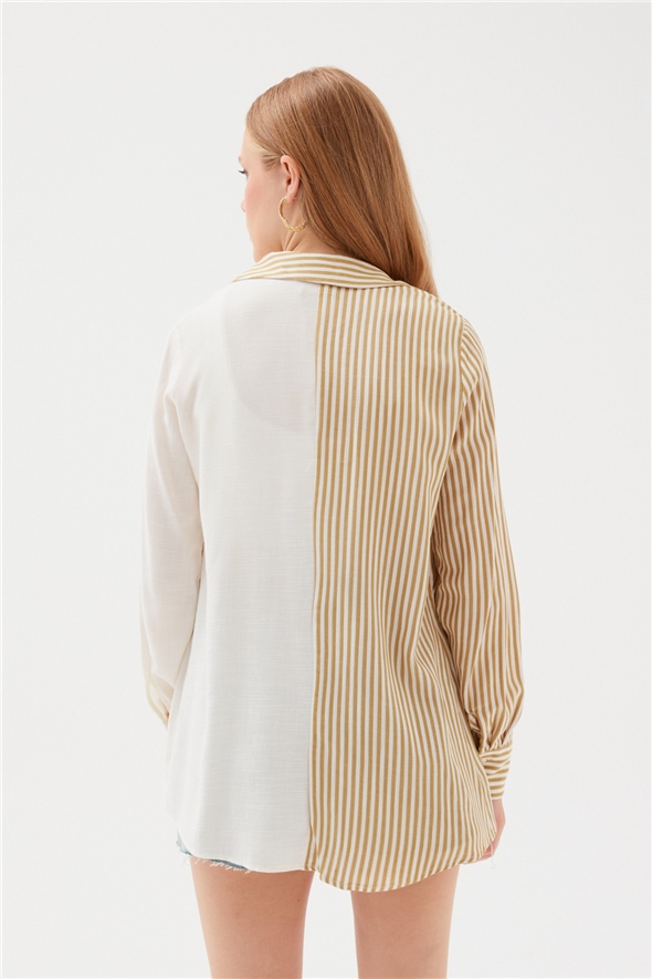 Contrast Striped Loose Shirt - MUSTARD