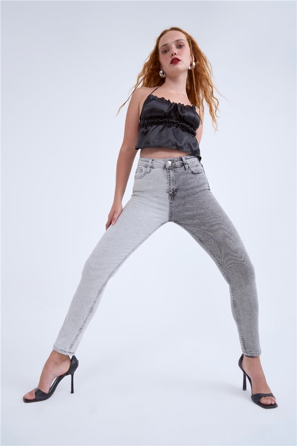 Contrast mom jeans - ANTHRACITE-GRAY