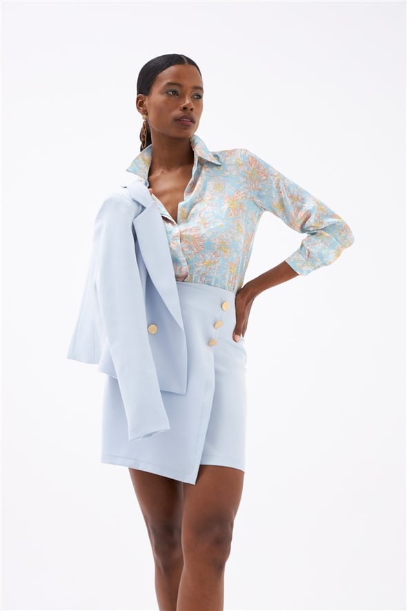 Double-breasted button-up mini skirt - BEBE BLUE