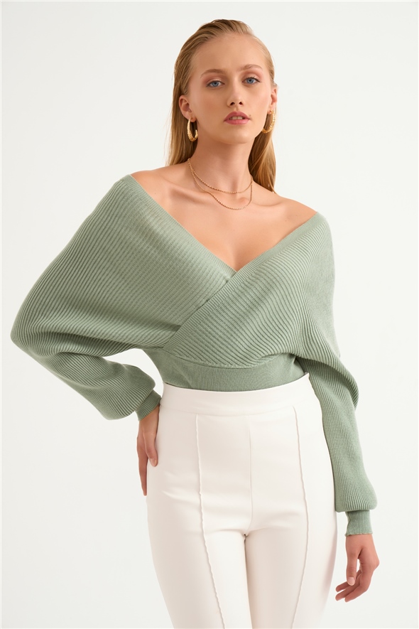 Double-breasted knit blouse - MINT