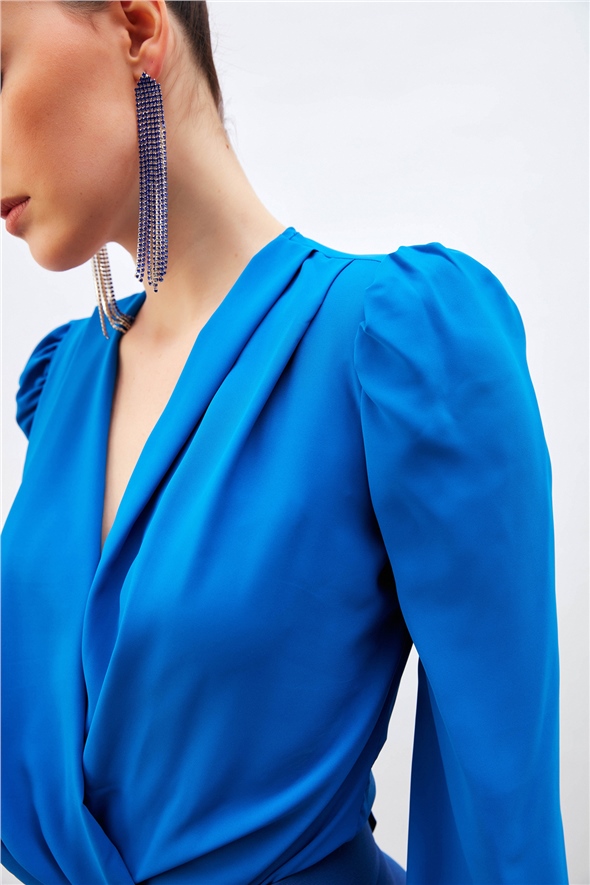 Double Breasted Waistband Bodysuit - SAX BLUE