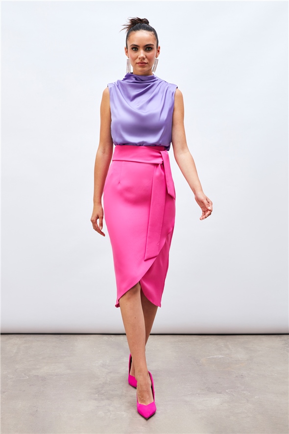 Belted Pencil Skirt - PINK