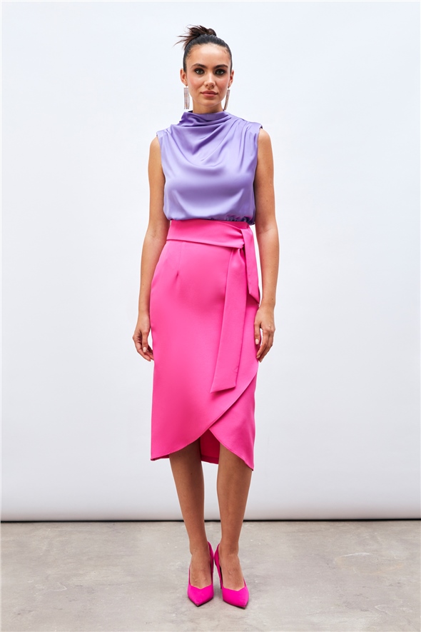 Belted Pencil Skirt - PINK