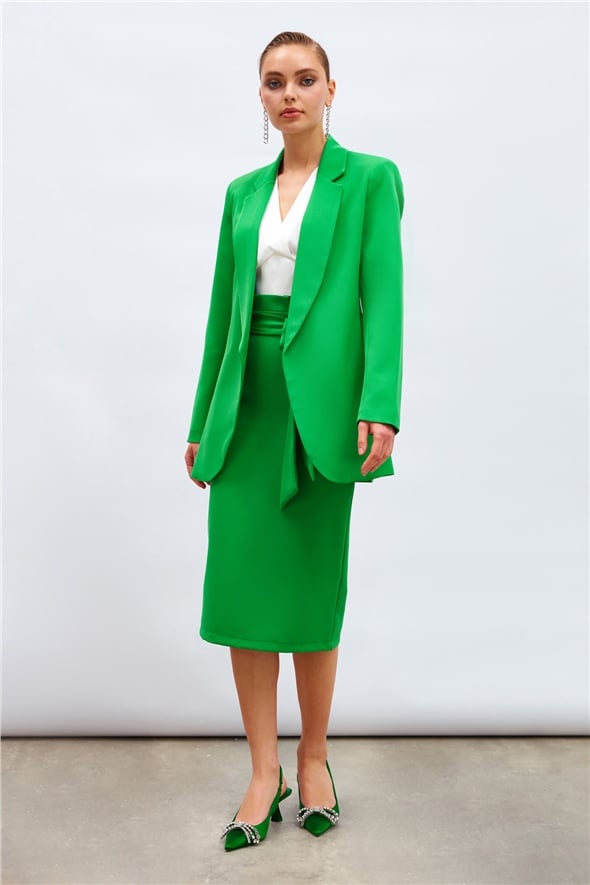 Belted Pencil Skirt - GREEN